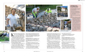 a magazine article about a restored dry stone wall