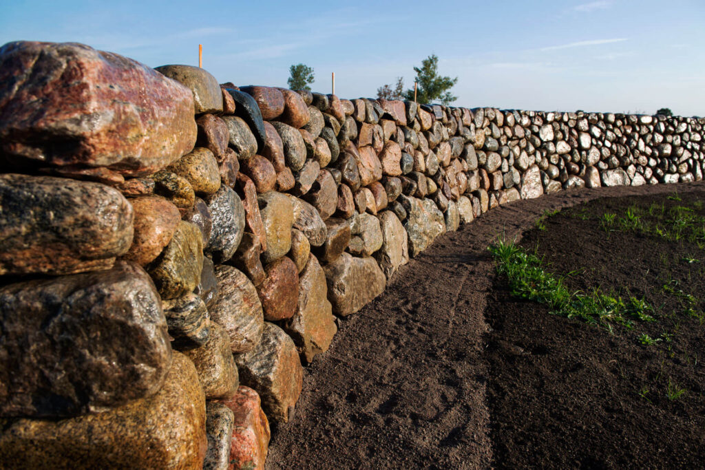 a dry stone wall made of granite