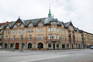a historical building made of light brick