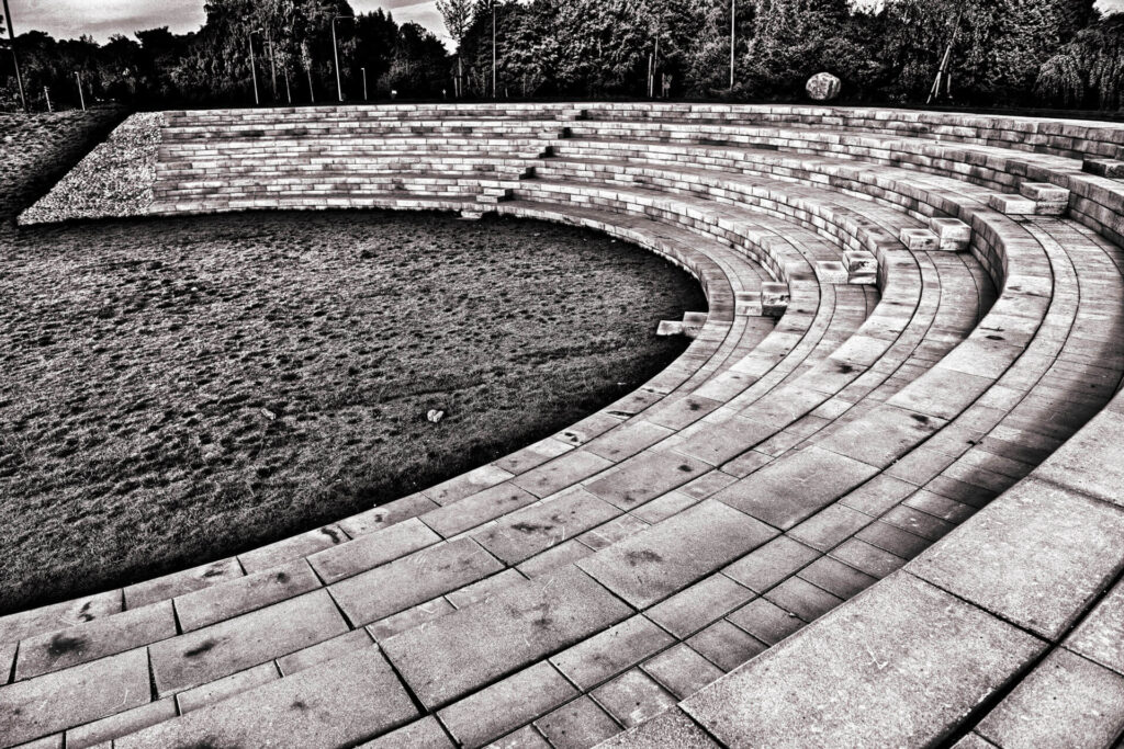 an amphitheatre made of concrete blocks