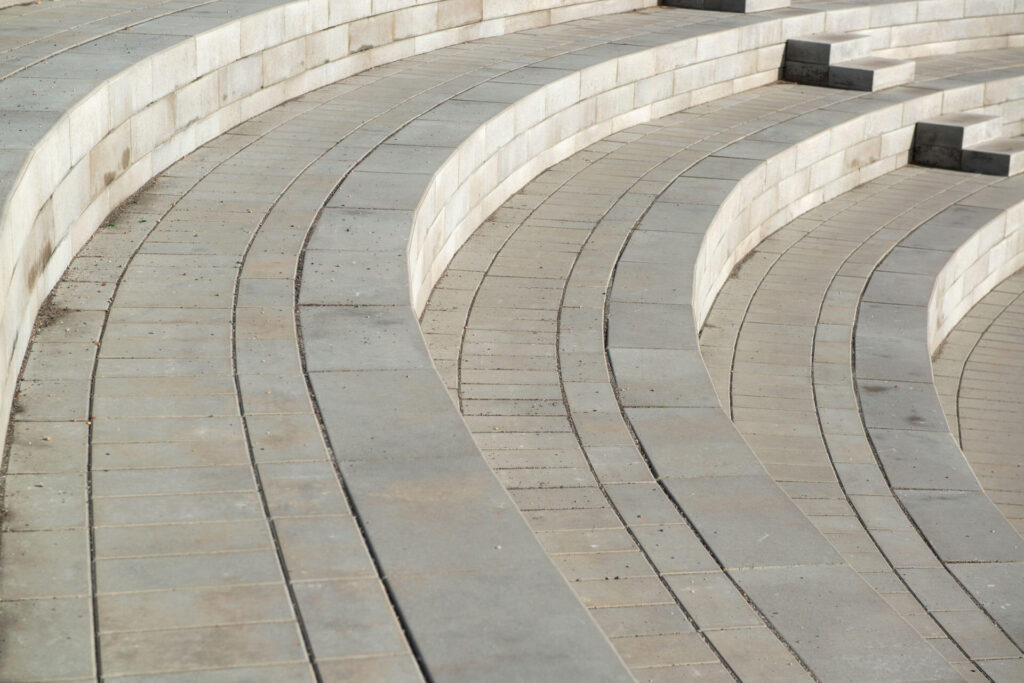 an amphitheatre made of concrete blocks