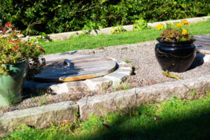 garden installation of curbstones and paving stones