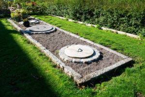 garden installation of curbstones and paving stones